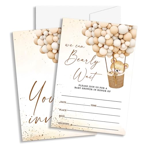 TIOFUNO 25 We Can Bearly Wait Baby Shower Invitations (4x6 inches)