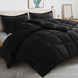 BEDHOURS 3Pcs Black Bedding Comforter Set Soft Breathable Down Alternative Comforter/Duvet Insert +