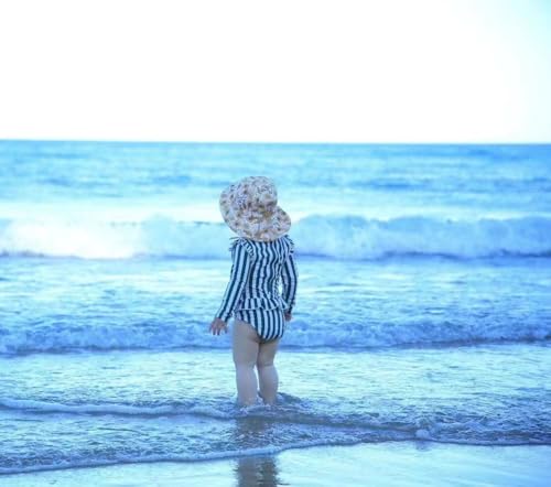 Image of Girls One Piece Swimsuits Zipper Rash Guard Long Sleeve Bathing Suit with Ruffle Hem UPF50+