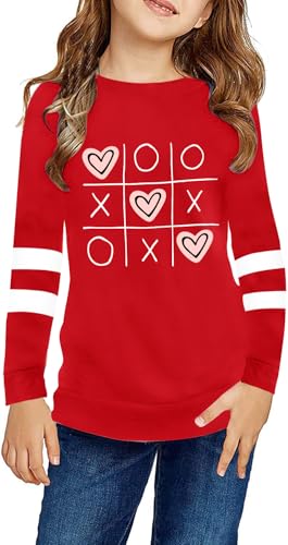 Image of LAZYCHILD Kids Valentine Shirt Girls Valentines Day Shirts Heart Graphic Long Sleeve Striped Tee Tops 5-14 Years