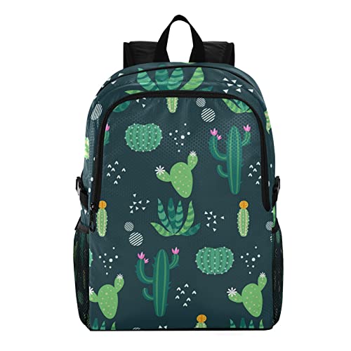 Sac à dos imperméable Vnurnrn léger imprimé cactus vert parfait pour l'école et la randonnée