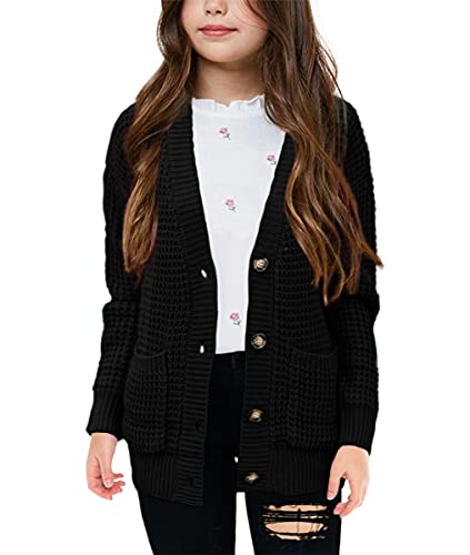 Imily Bela Girls Sweaters Kids Open Front Button Down Knit Cardigans with Pockets