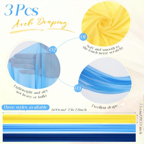 Image of Amalfi Coast Wedding Arch Draping Fabric 3 Panels Blue Yellow Lemon Drapes 2.46 x 20ft Sheer Chiffon Fabric Backdrop for Wedding Ceremony Birthday Party Bridal Shower Decoration