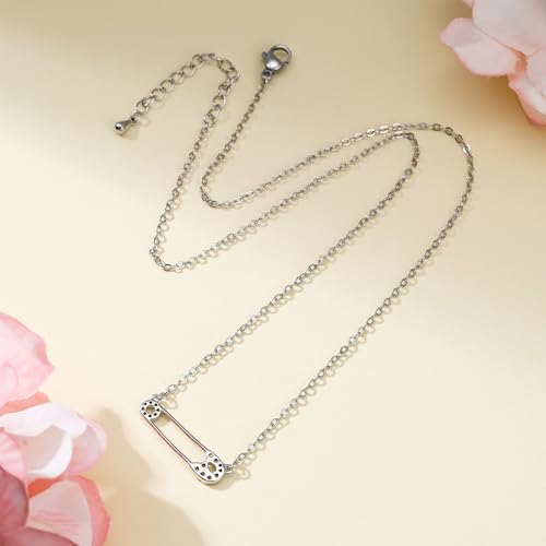 Safety Pin Necklace Paper Clip Pendant Cubic Zirconia Saftey Pin Necklace Choker For Women Gift 5