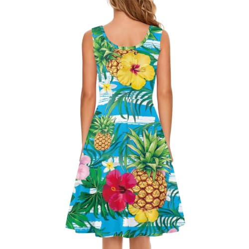 Image of Women Stylish Tank Dresses Sleeveless Round Neck Midi Casual Dress with Pocket for Summer