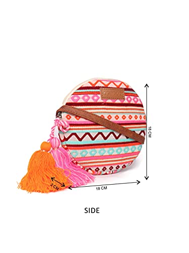 ASTRID Round Textured Sling Bag For Girls With Zip - Image 3