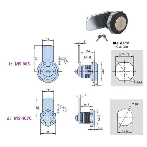 Serrure à came noire MS407C pour armoire électrique et châssis - 3