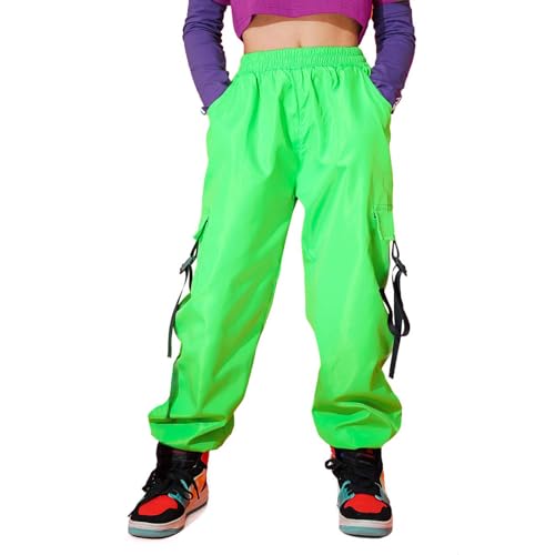 Image of Rolanko Girls Cargo Pants for Kids Loose Streetwear Hip Hop Dance Cotton Cargo Jogger Pants for Kids 4-15 Years