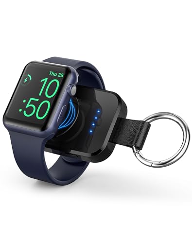 Portable Wireless Charger for Apple Watch Series 11 10 9 8 7 6 5 4 3 2 SE Ultra 1/2/3 i.VALUX 1000mAh iWatch Charger Magnetic Keychain Power Bank Travel Apple Watch Accessories 45/44/42/49mm(Black)
