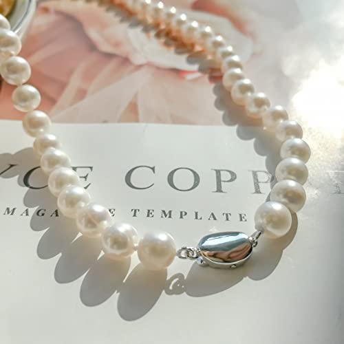 Quakerbrid Freshwater Cultured Pearl Set Jewelry For Women Includes Pearl Bracelet, Stud Earrings And Drop Dangle Earrings High Luster Aaa Quality Genuine 8.0-9.0Mm Round White Pearl Strand Necklace Set Mother Granddaughter Gift #TOP7