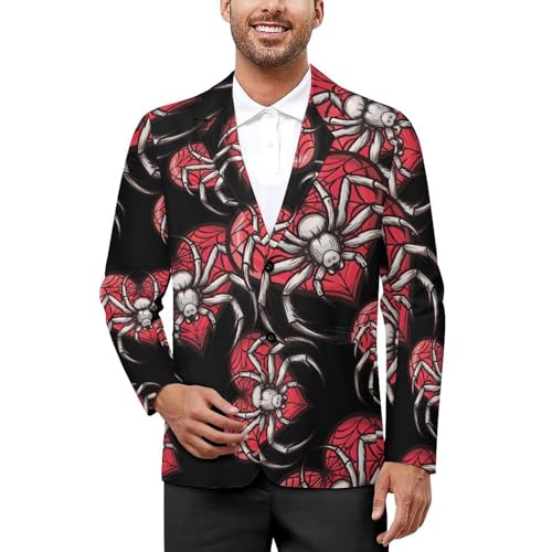Halloween Spider Heart Web Men's Suits Dress Business Formal Suit Print Jackets Coat for Wedding Party