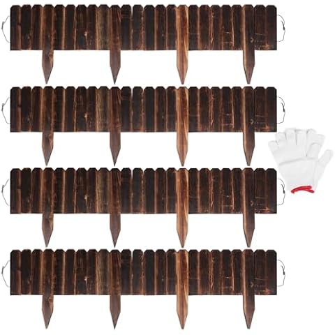 Newflager 4 Pack Garden Wooden Fence Anti-Corrosive Outdoor Landscape Edging Flexible Decorative Border for Garden Yard Flower Tree Fence - 7.9'' H x 47'' L Cover