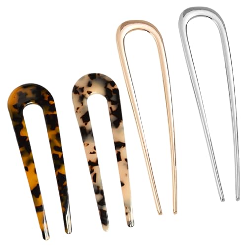 4 Stück French Hair Pin U-Förmige Zarte Haarnadeln Klein French Pin Chignon Retro Simple Französische Haarspange Haarklemmen Damen zum Retrolook für Frauen und Mädchen Hochsteckfrisuren Accessoires