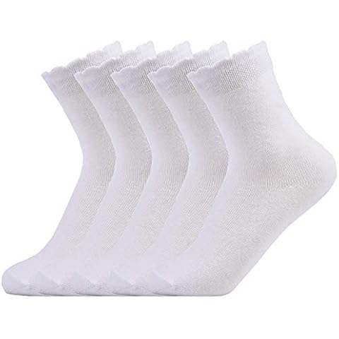 Laulax 5 Pairs Finest Combed Cotton Smooth Seamless Toe Girls School Socks, White Frill Top, Size 12.5 Jnr - 3.5, Gift Set Cover