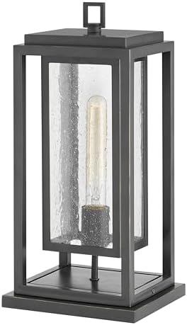 Hinkley Republic Medium Pier Mount Outdoor Lantern, LED Included, Composite, Clear Seedy Glass Panes, Anti-Fading Finish, Oil Rubbed Bronze Finish