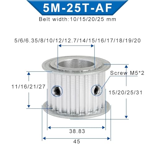 Polea de aluminio de 25 dientes para correa de 15 mm y eje de 8 mm 2