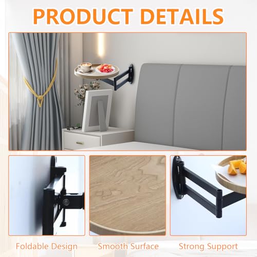 Ysislybin Mesa de Pared Redonda Plegable, Mesa Auxiliar Pared Retráctil/Plegables, Estante Flotante Giratorio de 180°, Mesas de Centro Redondo Plegable 30 x 30 cm, Escritorio para Cocina, Salón - imagen 6