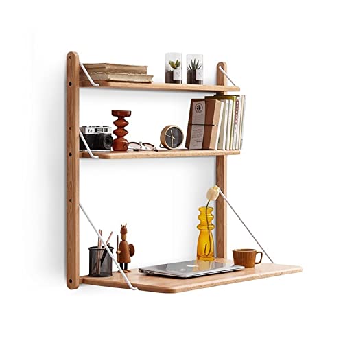 Vadisun Wall-Mounted Desk - Multifunctional Folding Table With 2 Shelves - Ideal For Small Spaces In Home Office - Natural Oak Finish #TOP29