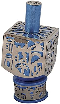 Yair Emanuel Decorative Dreidel with Jerusalem Cutout and Stand | Hanukkah Sevivon Gift Jewish Decorations (Blue, Medium)