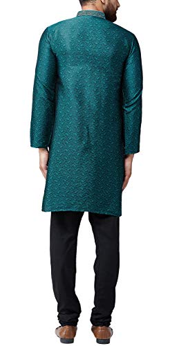 Image of SOJANYA (Since 1958 Mens Maroon Jacquard Silk Kurta and Black Churidaar Pyjama Set