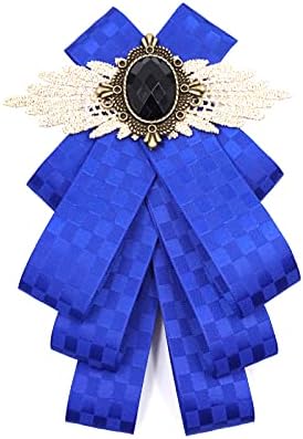 blue bow ties for men rhinestone brooch self tie jabot collar pins fashion necktie pre tie black bow pin(blue net)