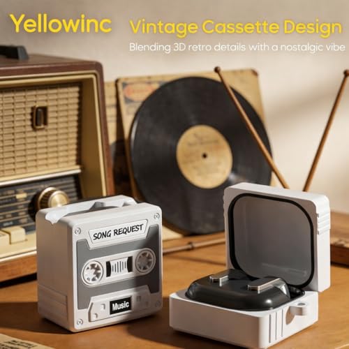 Image of Retro Classic Cassette Tape Case Cover for Samsung Galaxy Buds 4 and 4 Pro with Lanyard (Light Grey, Music Headset)