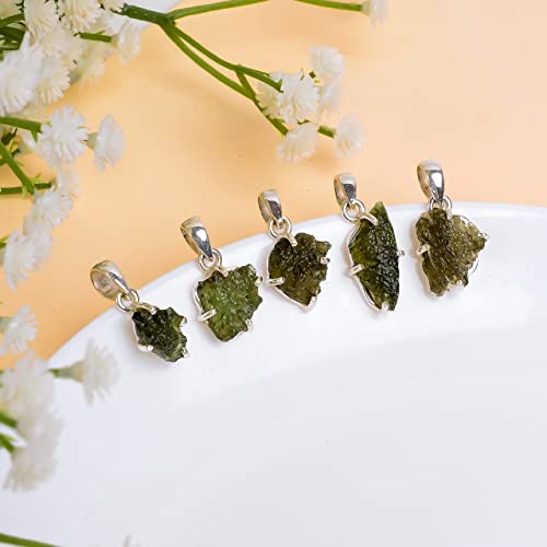 Certified Genuine Moldavite Crystal Necklace, 925 Sterling Silver Czech Republic Moldavite Rough Pendant Small Size with Activation Guide Book and Testing Certificate4