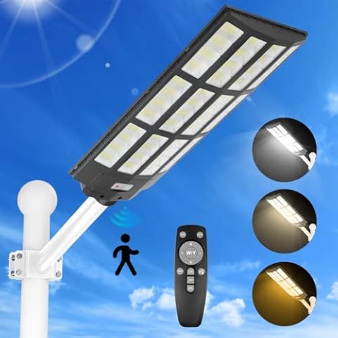 5000W Street Lights Solar Powered, 5000000LM Solar Street Lights for Outside, 2700K/4200K/6500K Dimmable Solar Street Lights Outdoor Waterproof IP66 Dusk to Dawn for Parking Lot, Pole, Garden, Yard Cover