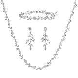 SWEETV Cubic Zirconia Wedding Jewelry Set for Women, Marquise Vine Necklace Earrings Bracelet Set for Bride Bridesmaid, Bridal Jewelry for Wedding Prom