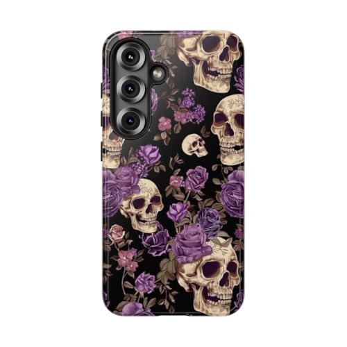 Coque Samsung S25抗 shock brillante motif crânes et roses