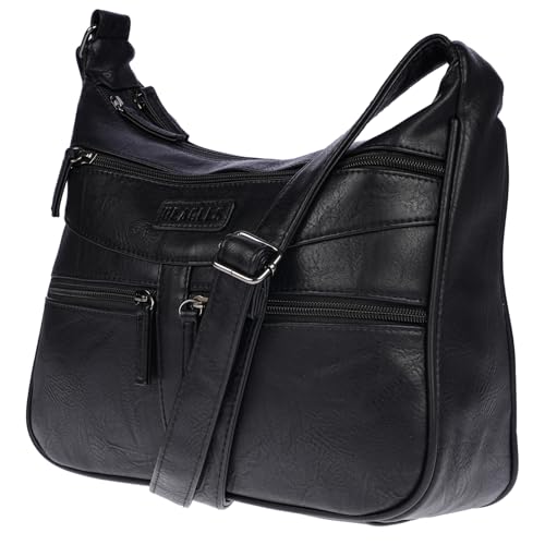 Christian Wippermann Damen Tasche Schultertasche Umhängetasche Crossover Bag Leder Optik Handtasche Schwarz-Dunkel