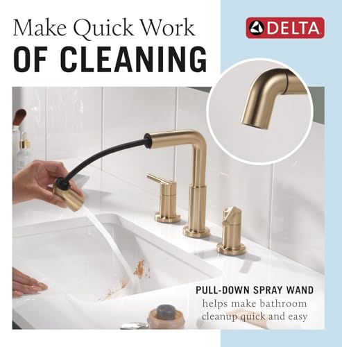 Image of Delta 35849LF-PD Nicoli 1.2 GPM Widespread Bathroom Faucet with Pull Down Spout and Push Pop-Up Drain Assembly - Champagne Bronze