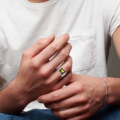 Bonlavie 10Ct Mens Peridot Ring 8 * 12Mm Square-Cut Vintage Solitaire Ring 925 Sterling Silver Ring August Birthstone Ring Engagement Wedding Bands Ring Size 8 #TOP5