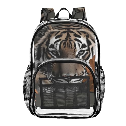 Big Cat Floral Butterfly Clear Backpack, PVC Transparent Bag with Large Capacity for Boys, Girls, Men, Women, See Through Bookbag for School Work College Travel
