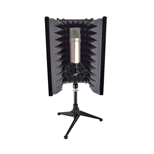 Pyle Sound Isolation Recording Booth Shield - 2" Thick Foldable Studio Microphone Dampening Filter Foam Cube, Audio Acoustic Noise Isolator Platform Pads w/ Wedgie Padding, Tripod Base Stand - PSMRS08