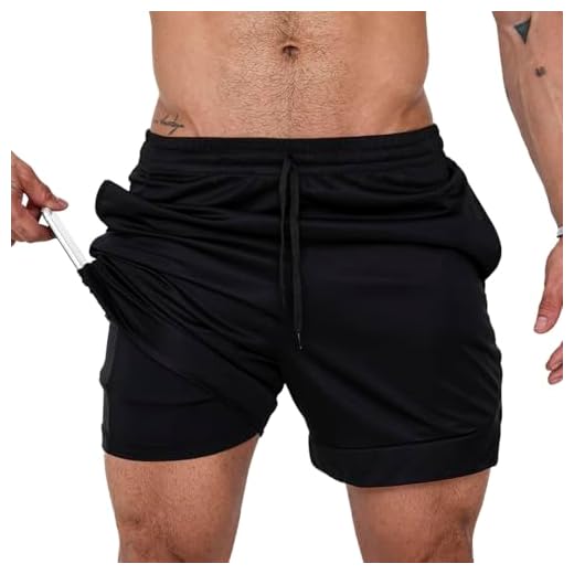 Bermuda Masculina 2 em 1 Long Shorts Duplo Dry Fit Treino Calção com Bolso Celular Academia Fitness Musculação Chumbo (BR, Alfa, XG, Regular, Regular, PRETO)