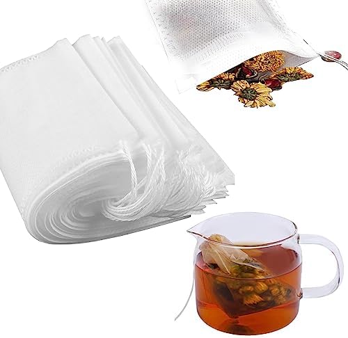 Tea Filters Bags, Safe & Natural Material, Disposable Tea Infuser, Empty Tea Bags With Drawstring For Loose Leaf Tea Steeper,Coffee, Spice, Herbs,set of 100（3.15 x 3.94 inch ）(White)