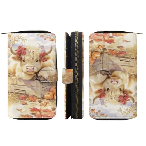 Image of COEQINE Ladies Wallets Pink Leopard Heart Black Printed Leather Phone Long Clutch Purses Check Coin Change Holder