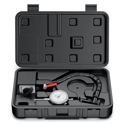 Image of HDLNKAK Dial Indicator 0-10 mm with Magnetic Base - Precision Machinist's Tool Set for Alignment, Includes Flexible Arm Base & 0.01MM Accuracy Measuring Instrument.