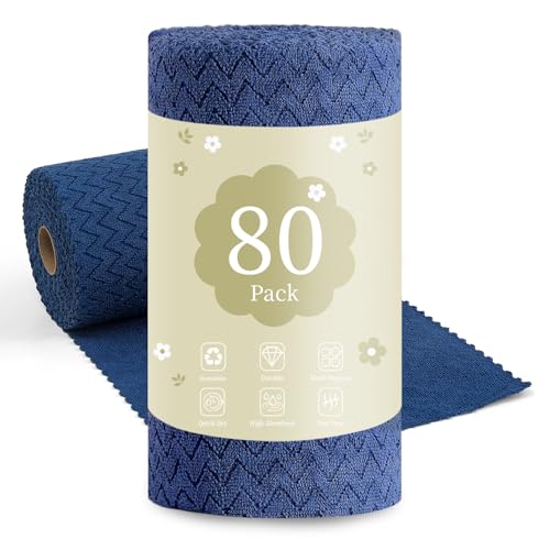 Image of 80 Pack Microfiber Cleaning Cloth Roll Reusable Paper Towels 12 inchx12 inch Tear Away Cloth,Absorbent Dish Rags for House Kitchen,Wash Cloths,Lint Free Rags for Window Cars Cleaning Supplies