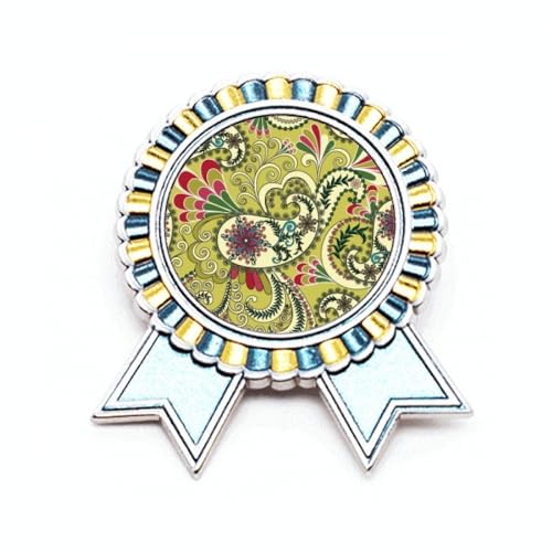 Broche plume de paon en métal taille M avec élégant motif fleur