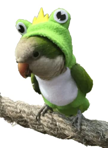 Image of Bird Costume Diaper Flight Suit Frog Shape Hoodie Clothes Cosplay Photo Prop for Parrots Parakeet Cockatiel Sun Conure, Small Animals Apparel (Green with Diaper, Small), (BPF1)