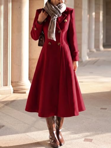 Image of IDEALSANXUN Womens Long Wool Coat Fall Winter Double Breasted Trench Coat Peacoat Jackets