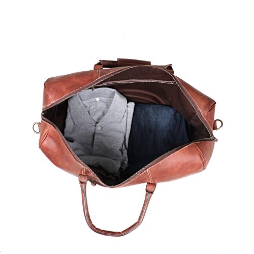 Leather Castle Genuine Vintage Men’s Duffel Sports Gym, Travel, Carry-on Luggage Bag, Hickory Brown