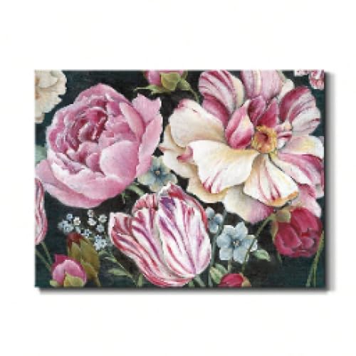 Cadre 60x80 cm fleurs roses et blanches pour habiller un mur blanc vide