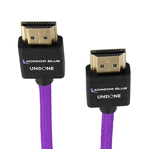 Image of KONDOR BLUE X Gerald Undone | MK2 HDMI to HDMI Thin Short 16 inch Inch Braided Cable for On-Camera Monitors, Capture Cards + More | 4K /60hz | 18Gbps 3D HDR MetaData | Limited Edition Purple