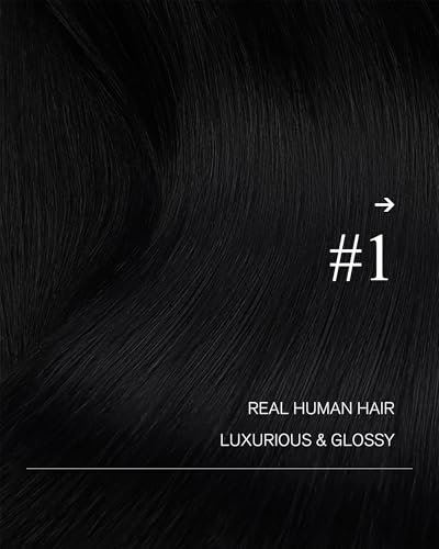 Image of YoungSee Sew in Hair Extensions Real Human Hair Jet Black, Natural Hair Extensions Weft for Women, 16 Inch 100g Straight Remy Hair, Black Human Hair Extension Sew in for Women