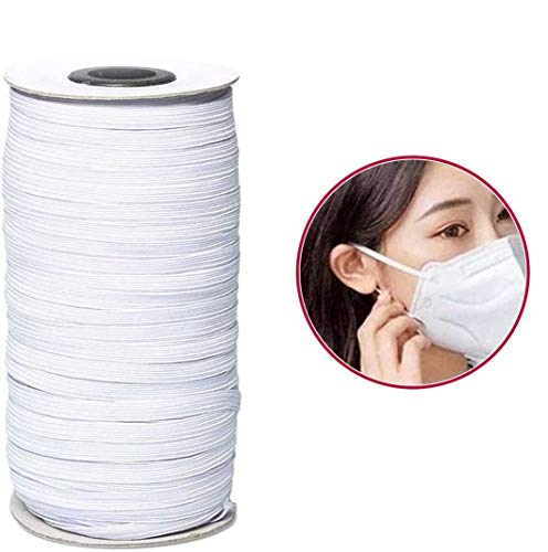 VANELC Elastic Bands for Sewing 1/4 inch 100-Yards Length,Braided Elastic Cord/Elastic Rope/Bungee/White Heavy