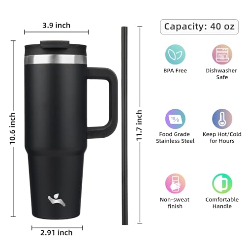Image of Konokyo 40 oz Insulated Tumbler Water Bottle with Handle, Straw Lid