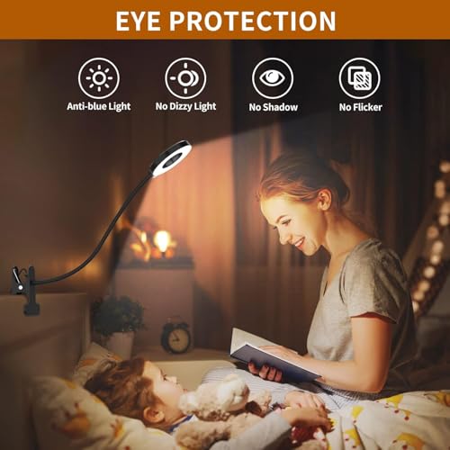 Image of LED Clip-On Study Lamp for Study Room with 3 Light Modes & 10 Brightness Levels | Flexible Gooseneck Desk Light | Eye Protection USB Study Lamp for Students, Table & Bed